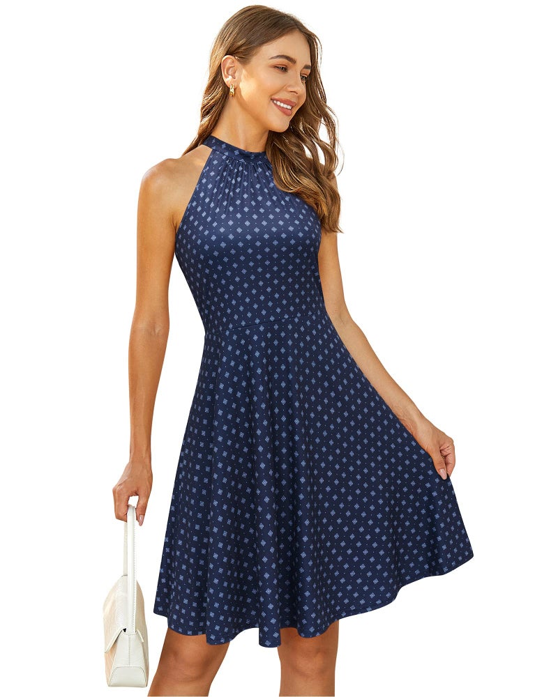 OUGES Women's Summer Dresses Floral Sundresses Halter Neck Cruise Outfits Beach Vacation Casual Graduation Derby Dress 2026(Floral-11,L) - Image 4